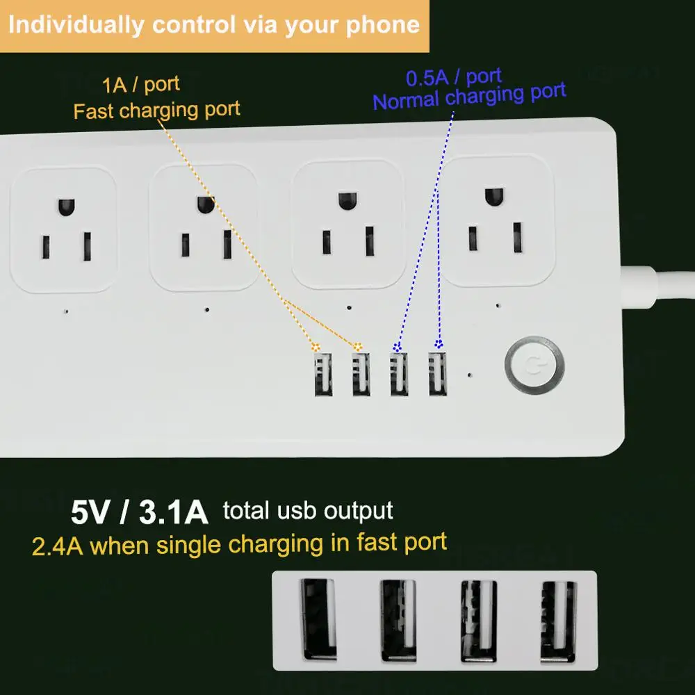 Умная полоса питания Wifi США 4 USB зарядное устройство розетка штекер таймер дистанционное управление розетка Tuya Alexa Google стабилизатор напряжения Wi-Fi переключатель