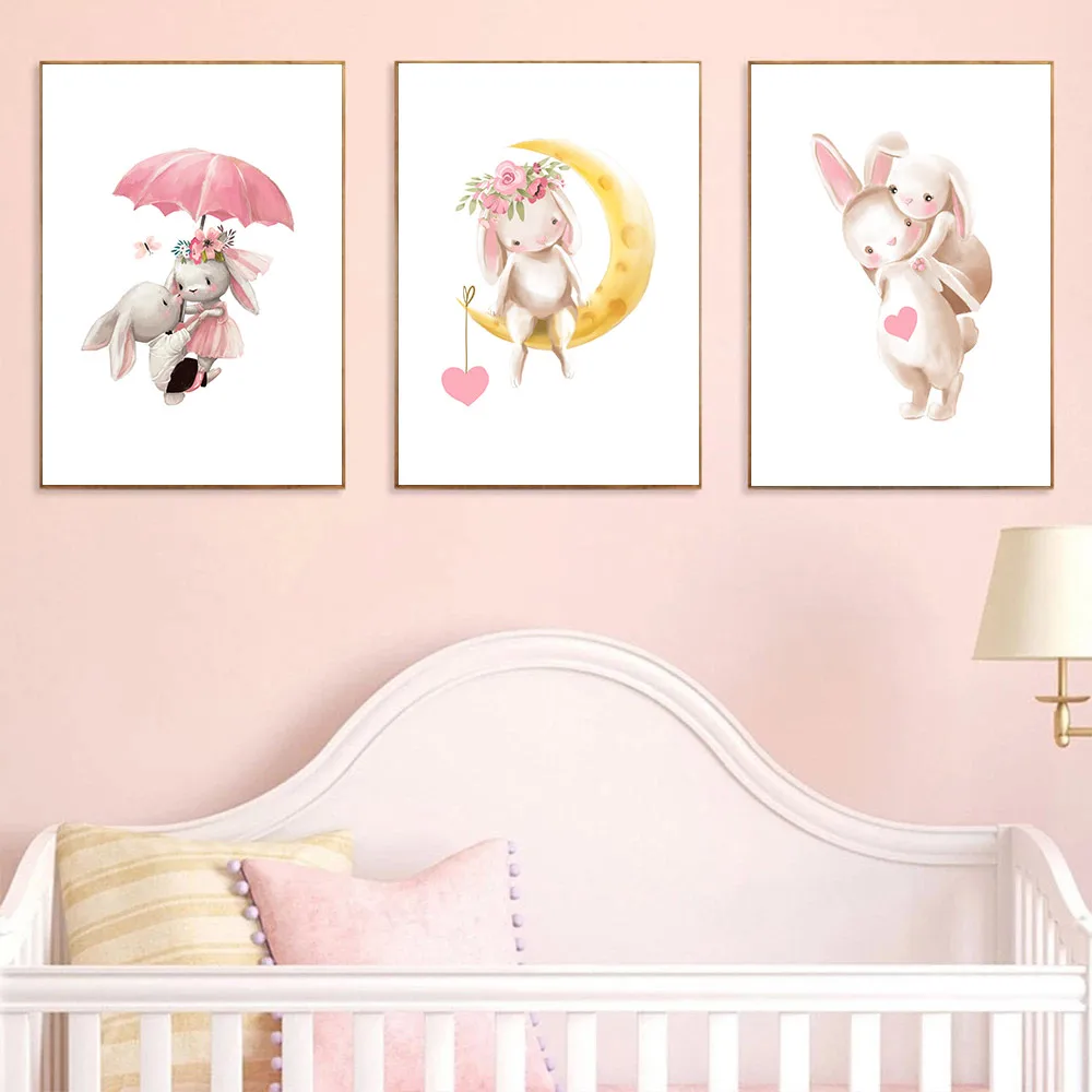 

Baby Animal Bunny Flower Rabbit Canvas Painting Posters and Prints Canvas Wall Art Pictures Decor for Kids Bedroom Wall Decor