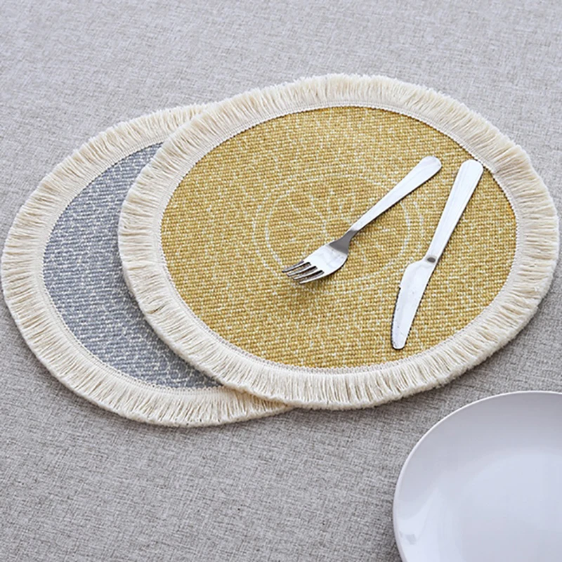 Round Placemats Set For 2pcs Cotton Woven 33x33cm Floral Placemats For