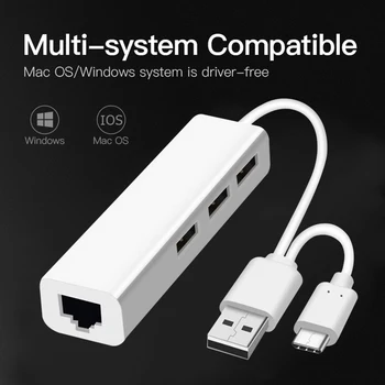 

Laptop Docking Station Power Adapter USB 3.1 Type C USB 2.0 Type A Hub to 3 Port USB 2.0 RJ45 Adapter PC Accessories