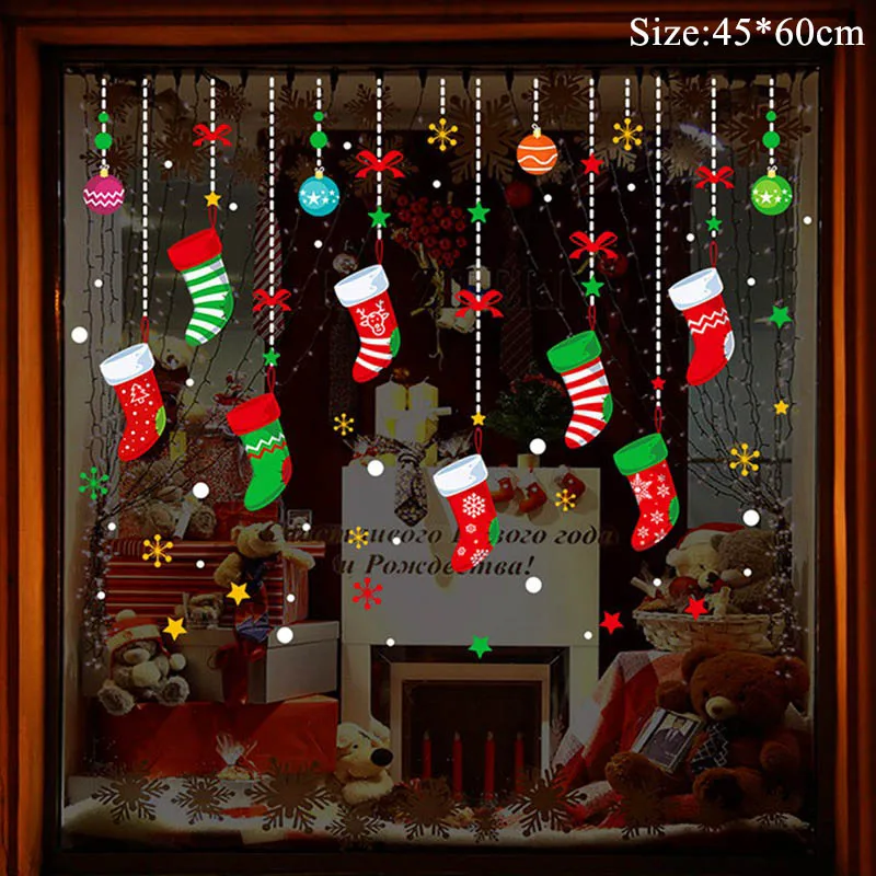 Веселые новогодние наклейки на окно рождественские украшения для дома рождественские украшения подарок Navidad Natale счастливый год - Цвет: 06