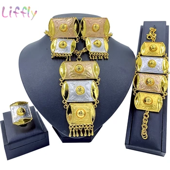 

Dubai Party Fashion Jewelry Sets Big Necklace Bracelet Earrings Ring Luxury Jewelry African Bridal Jewelry Set