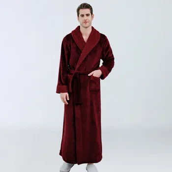 

Thicken Flannel Men Kimono Bathrobe Robe Long Sleeve Sleepwear Winter New Loose Nightgown Pocket Nightwear Intimate Lingerie