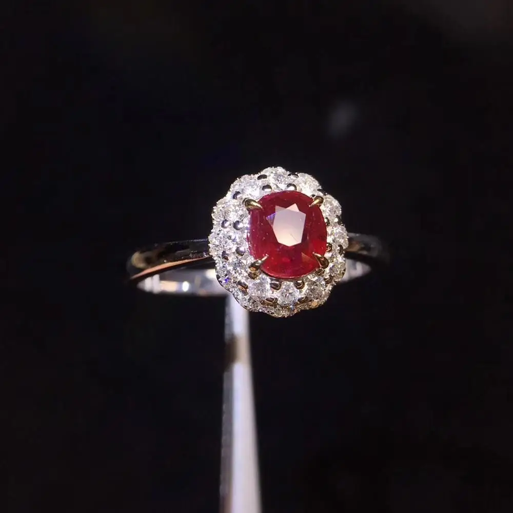 Рубиновое кольцо из чистого золота 18 К, Настоящее натуральное 1.0ct красное рубиновое ювелирное изделие с бриллиантами, юбилейные женские кольца для женщин, изящные кольца