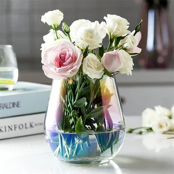 

MDZF SWEETHOME Colorful Plating Glass Tabletop Vase Transparent Terrarium Bottle Plant Flower Container for Home Decoration