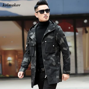 Kolmakov New Arrival Autumn Style Men Boutique Camouflage Trench Coat Fashion Casual Hooded Hat Men's Leisure Zippers Jacket