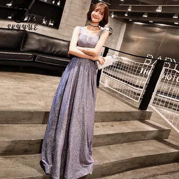 

Evening Gowns Long Skyyue K203 Elegant Gradient Lavender Lace Up Formal Dresses O-neck Sling A Line Evening Dress For Women