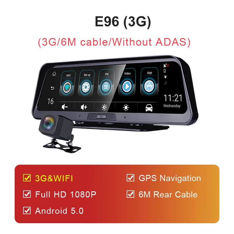 Antcam 1" ips 4G Android Smart Dash Cam gps навигация ADAS FHD 1080P автомобильная видеокамера рекордер WiFi Live удаленный мониторинг DVR - Название цвета: E96-3G-6M