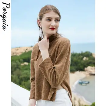 

Autunm Wearing Wool Mandarin Collar Loose Knitwear Solid Color Knitted Sweater