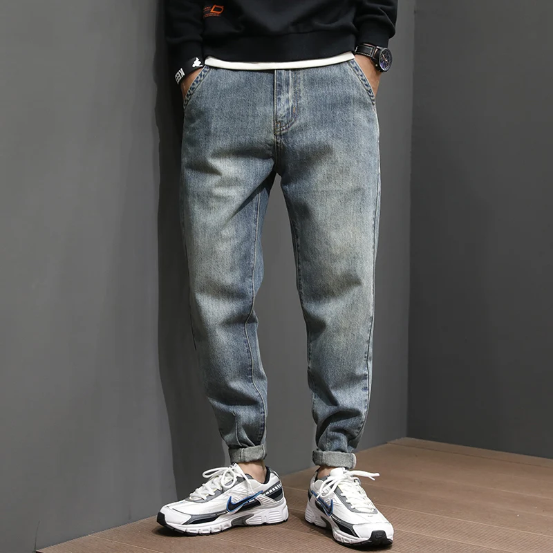 

Japanese Vintage Fashion Men Jeans Autumn Newly Designer Casual Denim Harem Pants Hombre Loose Fit Retro Blue Wide Leg Trousers