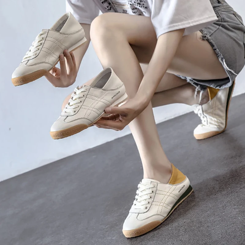 High Quality New Women's Shoes Soft Sole Comfortable Shallow Mouth Flats Shoes Two Wear Soft Leather White Shoes Women Free Ship 3