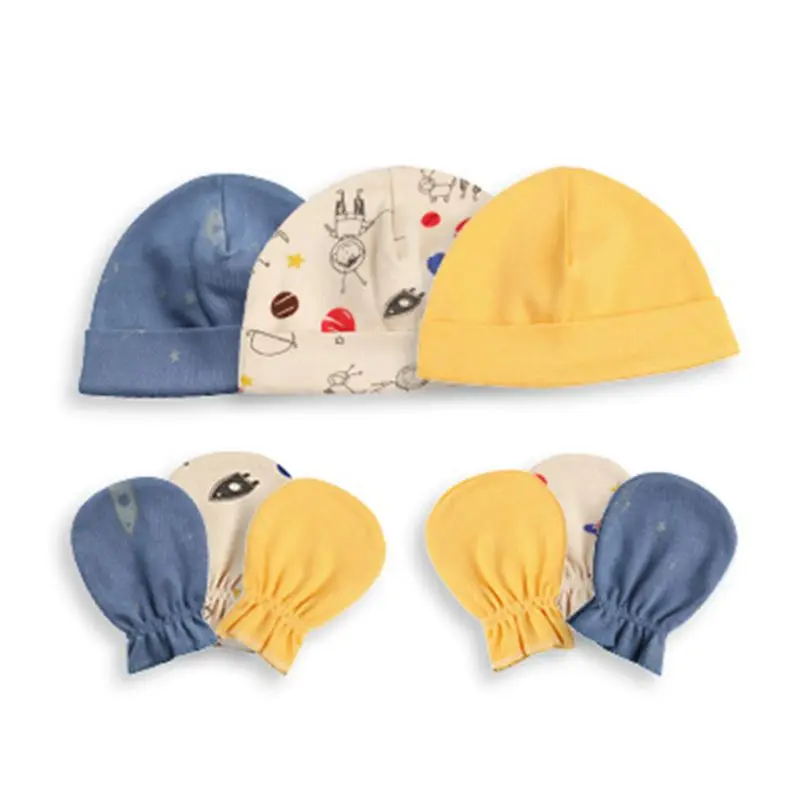 Новинка года, 1 комплект, перчатки для маленьких мальчиков и девочек, унисекс, мягкая хлопковая кепка, перчатки с защитой от царапин, аксессуары для фото новорожденных