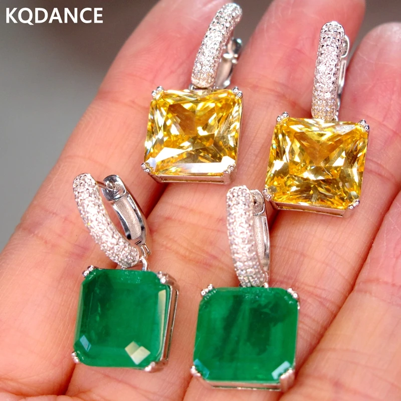 KQDANCE 925 Sterling Silver with 12mm Square Black Pink Yellow Red Blue Green Stone Lab Diamond Ruby Emerald Drop Earrings Women кастрюля с крышкой black stone 5 2 л 24 см g2814602