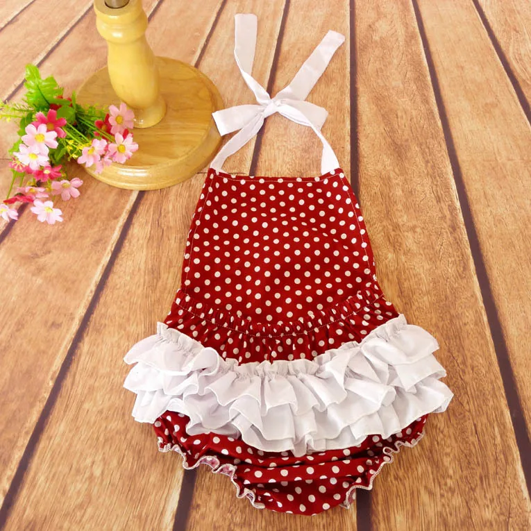 Cherry Polka Dot Striped Ruffled Baby Girls Sunsuit Romper Flower Clothing Set Kids Jumpsuit Cotton Chevron Rompers Photo Props Baby Bodysuits for boy