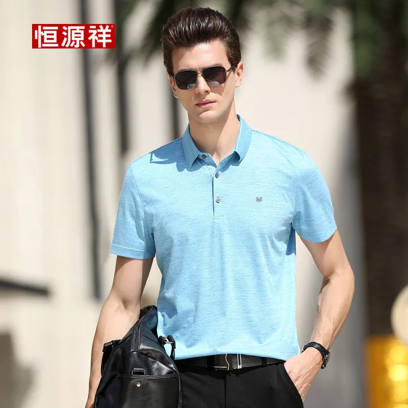 

HYX Genuine Product Summer New Style Mulberry Silk Short Sleeve MEN'S Coat T-shirt Loose Casual Polo Base Shirt