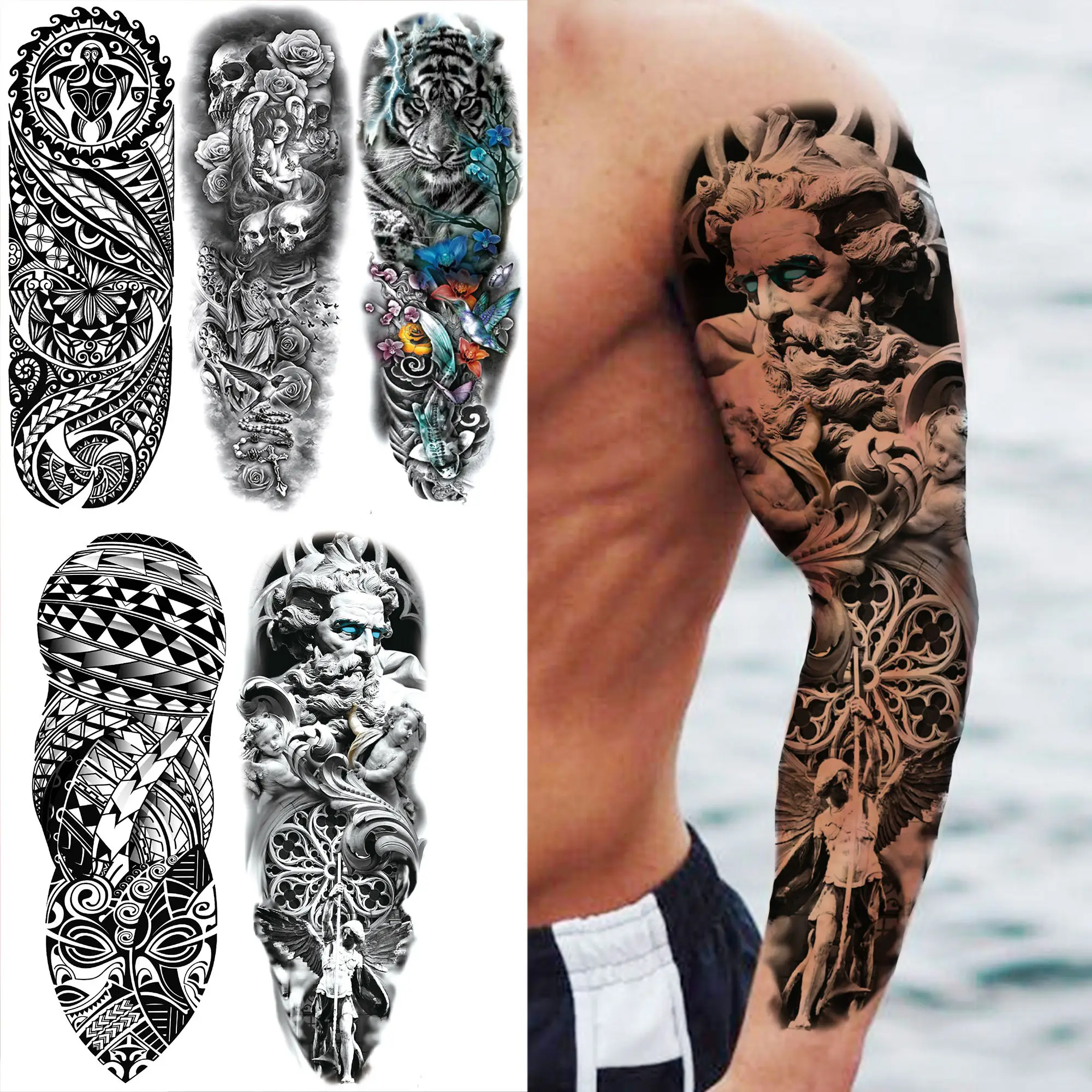 Tatouage Homme Avant Bras Maorie Tatouage Temporaire Manches Homme Femme, Bras Complet, Ange, Tigre, Tête De  Mort, Tortue De Mer, Faux Tatouage Maori, Transfert D'eau - Temporaire  Tatouages - AliExpress
