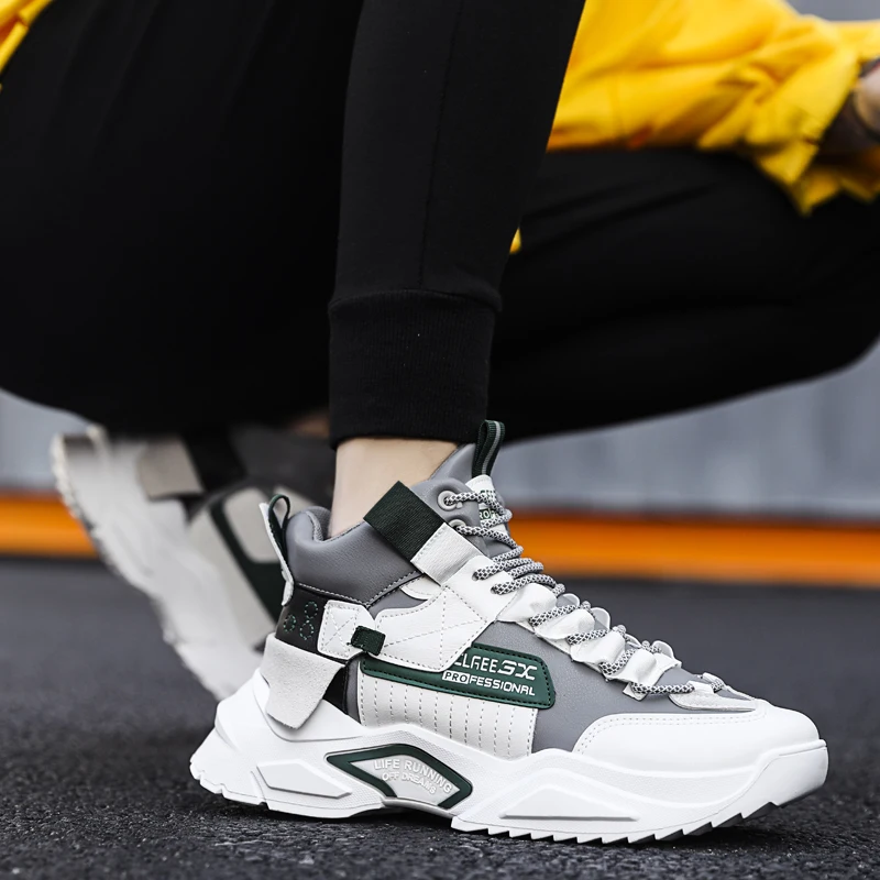 

Hot-selling color matching lace-up casual shoes high-top thick-soled climbing shoes comfortable and breathable fitness shoes