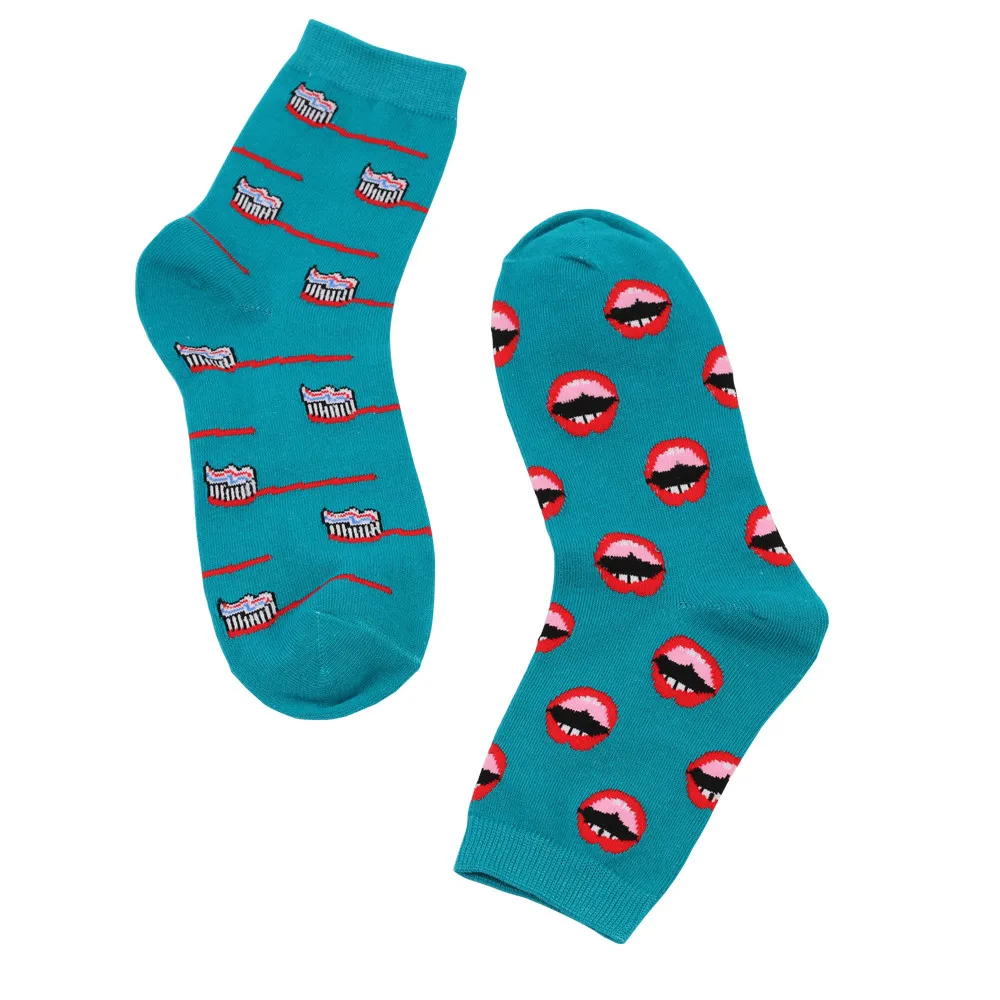 Женские теплые хлопковые носки с принтом зубов и зубной щеткой, носки для скейтборда, удобные забавные носки-тапочки, zapatos mujer