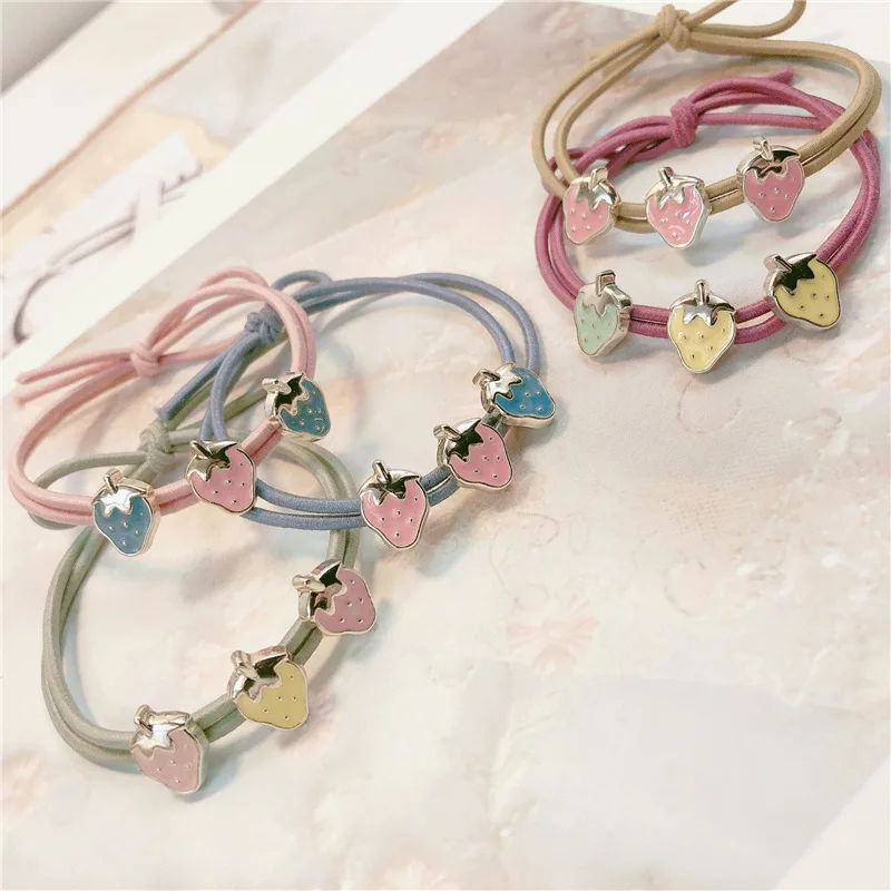 5PCs/Set Cute Multilayer Elastic Hair Bands Lovely Strawberry Woman Girls Hair Band Children Hair Headband Accessories Scrunchie