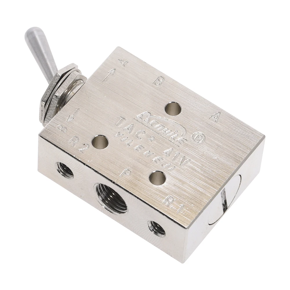 Mechanical Valve TAC2-41V Silver Tone 1/8"BSP Air Pneumatic 2 Position 5 Way Toggle Shut Off Switch Knob Hand HL2501-V
