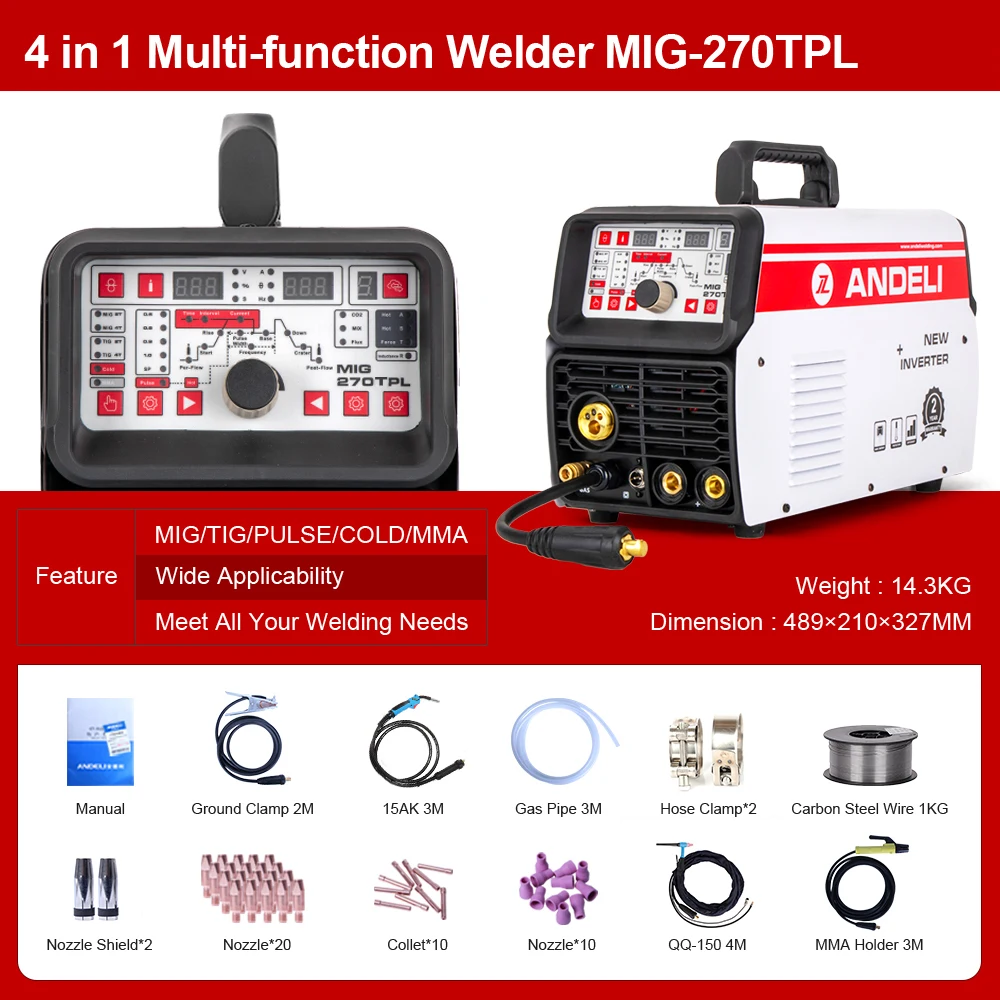 ANDELI MIG 270TPL MIG/TIG/Pulse TIG/MMA/аппарат для холодной сварки 4 в 1 Многофункциональный
