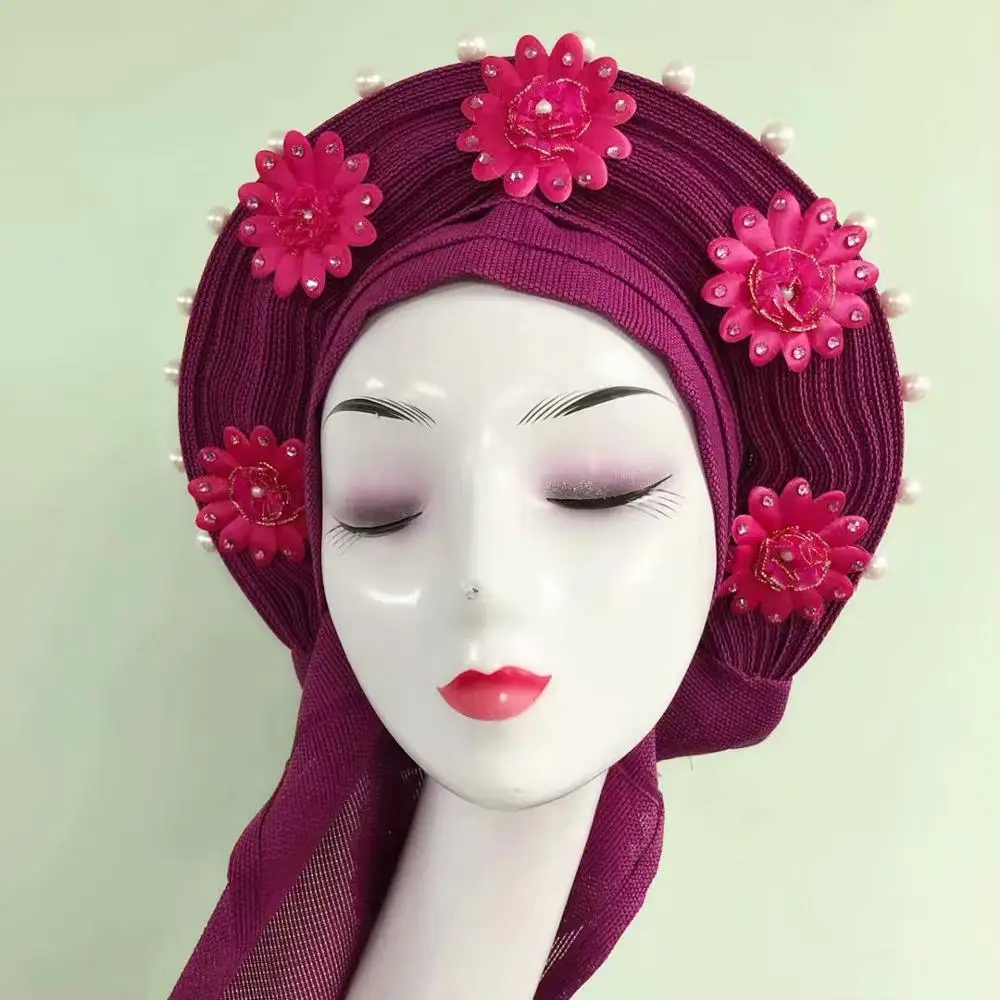 Стиль нигерийский желтый геле головной убор Aso OKE геле уже сделал Авто геле Aso Ebi повязка на голову в африканском стиле тюрбан Кепка с цветная жемчужина
