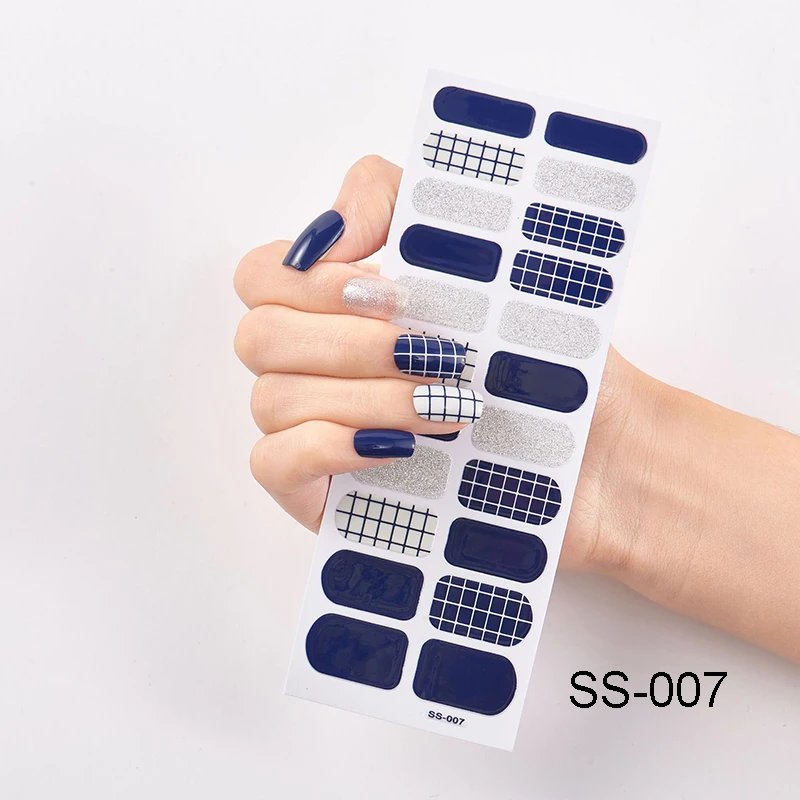 22 Типсы 3D блестящие наклейки для ногтей Качество Водонепроницаемый клей полное покрытие лак для ногтей Обертывания Маникюр DIY Дизайн ногтей украшения - Цвет: SS-007