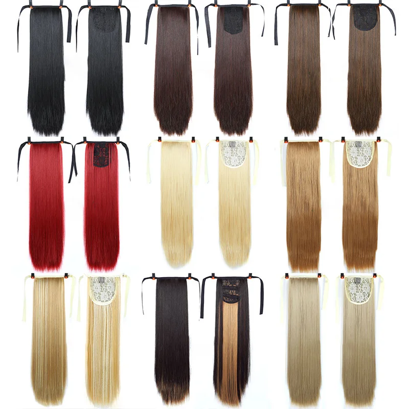 MSTN 30-Inch Synthetic Hair Fiber Heat-Resistant Straight Hair With Ponytail Hair Extended Black Brown Headwear
