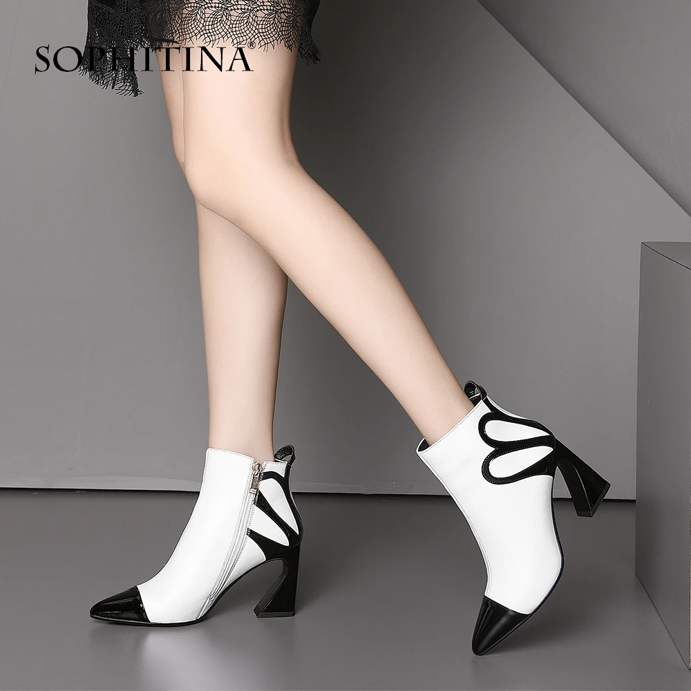 SOPHITINA/модные дизайнерские ботинки Пикантная обувь из натуральной кожи высокого