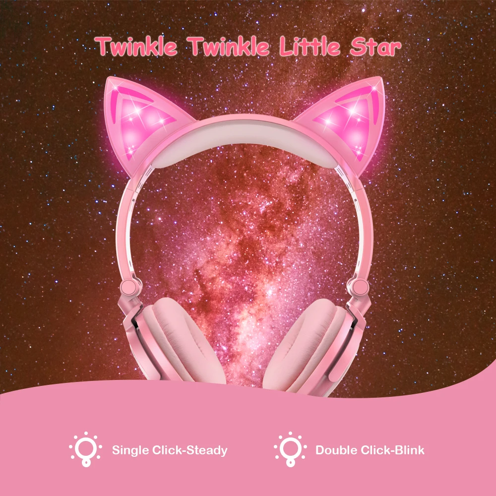 Esonstyle Kids Headphones Over Ear with LED Glowing Cat Ears Safe Wired Headsets 85dB Volume Limited Headphones For Kids Gift