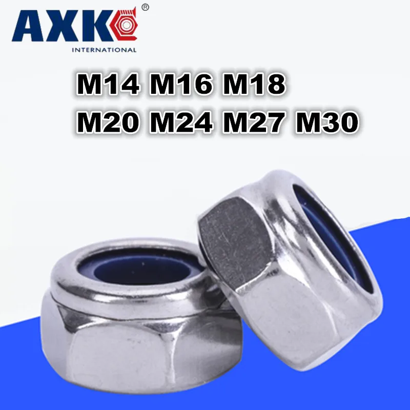 AXK Free Shipping M14 M16 M18 M20 M24 M27 M30 304 Stainless Steel Nylon Self-locking Hex Nuts Locknut Slip Lock Nut | Обустройство