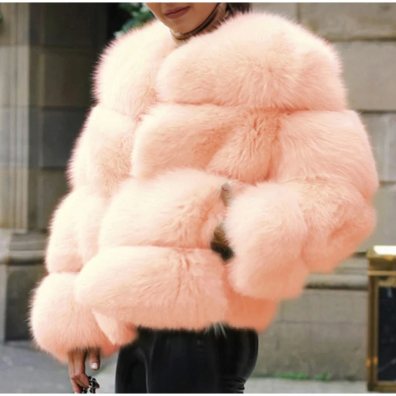 Меховые пальто для женщин Зима Новая мода розовый искусственный мех пальто элегантная Толстая теплая верхняя одежда искусственная Меховая куртка Chaquetas Mujer
