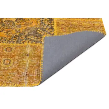 

Handmade Yellow Vintage Overdyed Patchwork Area Rug 186x286 Cm-6'1''X9'5''