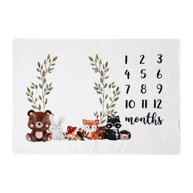 1Pc Baby Monthly Record Growth Milestone Blanket Newborn Cute Animal Pattern Cloth