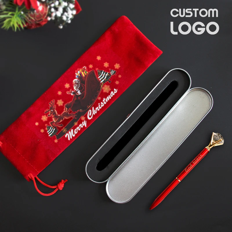 

3pcs/set Custom LOGO Big Diamond Crystal Pens Gem Metal Ballpoint Pen Christmas Birthday Gift With Pen Box Pen Bag Engrave Text