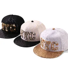 Новая женская модная бейсбольная кепка с блестками в стиле хип-хоп, 3D NYC, бейсболка с заклепками, шапки с алмазами, летняя уличная Солнцезащитная шляпа, шапки с кружевами, кепки s