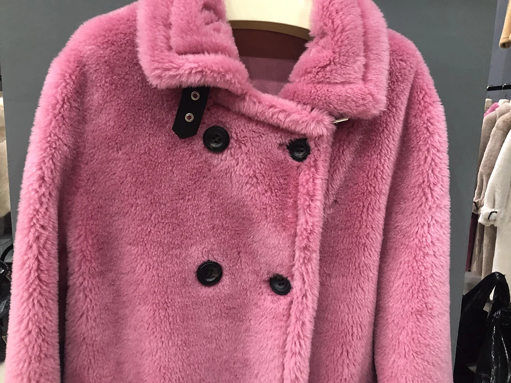 Натуральное меховое пальто размера плюс зимнее пальто для женщин Толстая теплая меховая куртка из овечьей шерсти длинное пальто двубортное Женское пальто