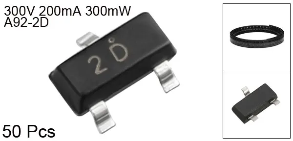 A92-2D 50pcs ТРАНЗИСТОР uxcell PNP/NPN 25V 500mA 300 mW/36 V 100mA 300 mW/300 V 200mA 300mW поверхностное крепление SOT-23 для коммутационной зоны - Цвет: A92-2D 50pcs