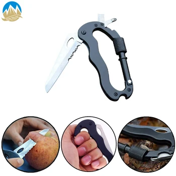 

Outdoor Multi-funcitonal Tool Belt Buckle 5-in-1 Survival Tool Keychain Knife Screwdriver Aluminum Climbing Carabiner Hook