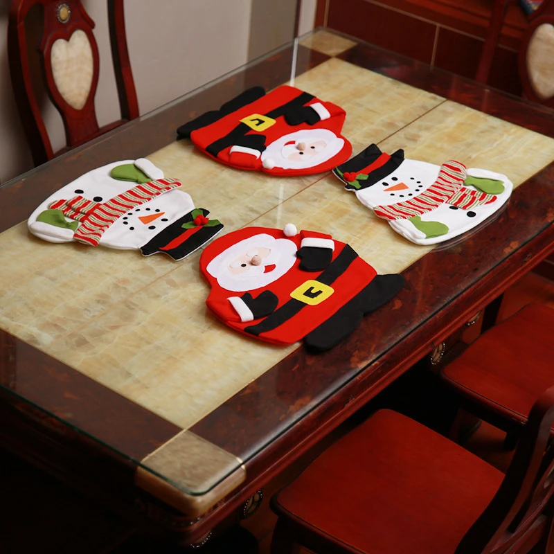 

2020 New Year Christmas Home Decor Kitchen Accessories Non-woven Santa Claus Snowman Placemat Christmas Table Decoration