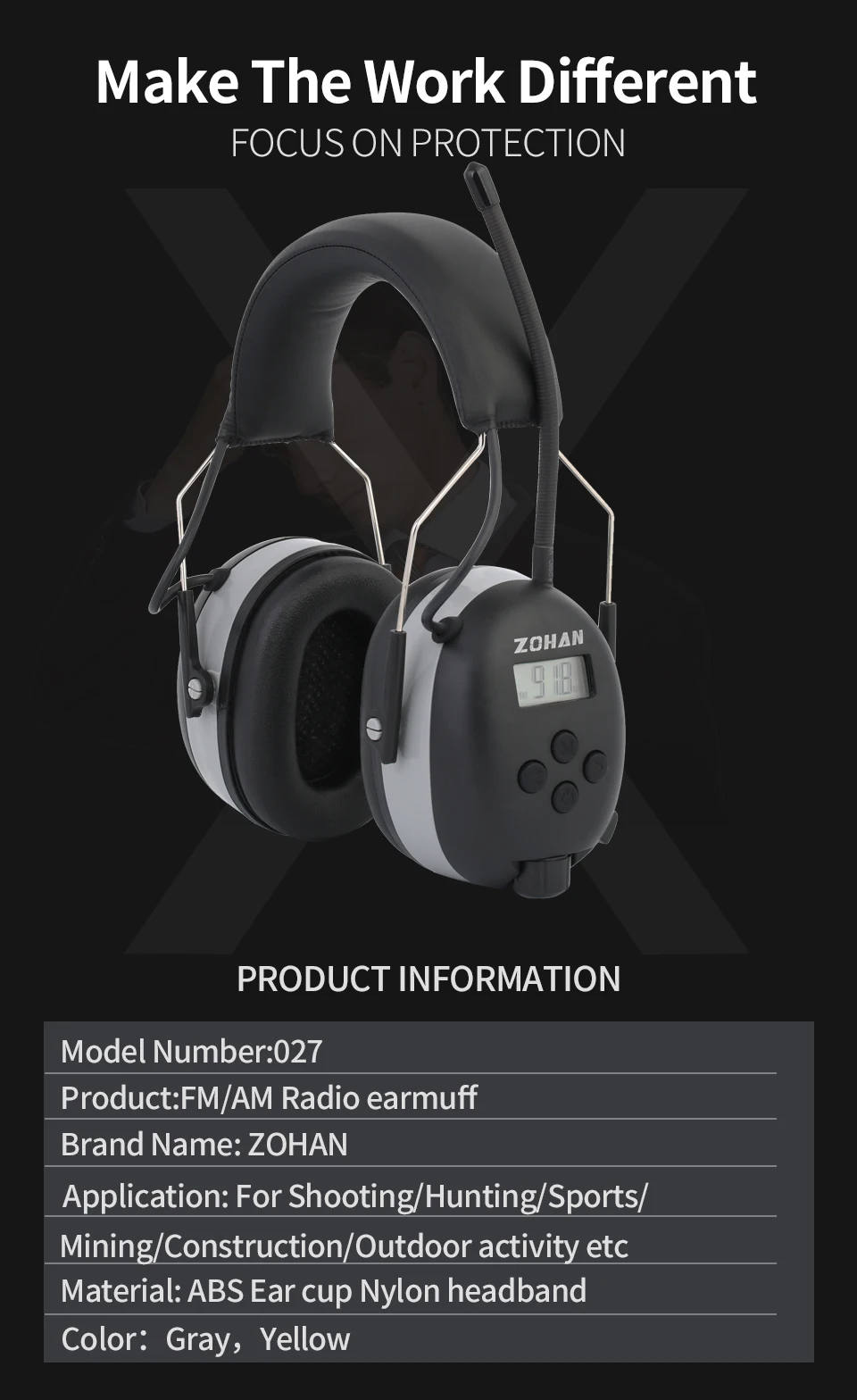 Zohan digital amfm estéreo rádio orelha muffs