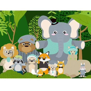 

Photography Backdrops Baby Cartoon Jungle Safari Birthday Party Animals Poster Portrait Photographic Background Photo Studio