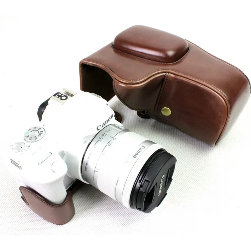 Coffee Чехол для камеры из искусственной кожи для Canon EOS 200D 200DII 250D Kiss X9 X10 Rebel SL2 SL3 18-55 мм - Цвет: Coffee
