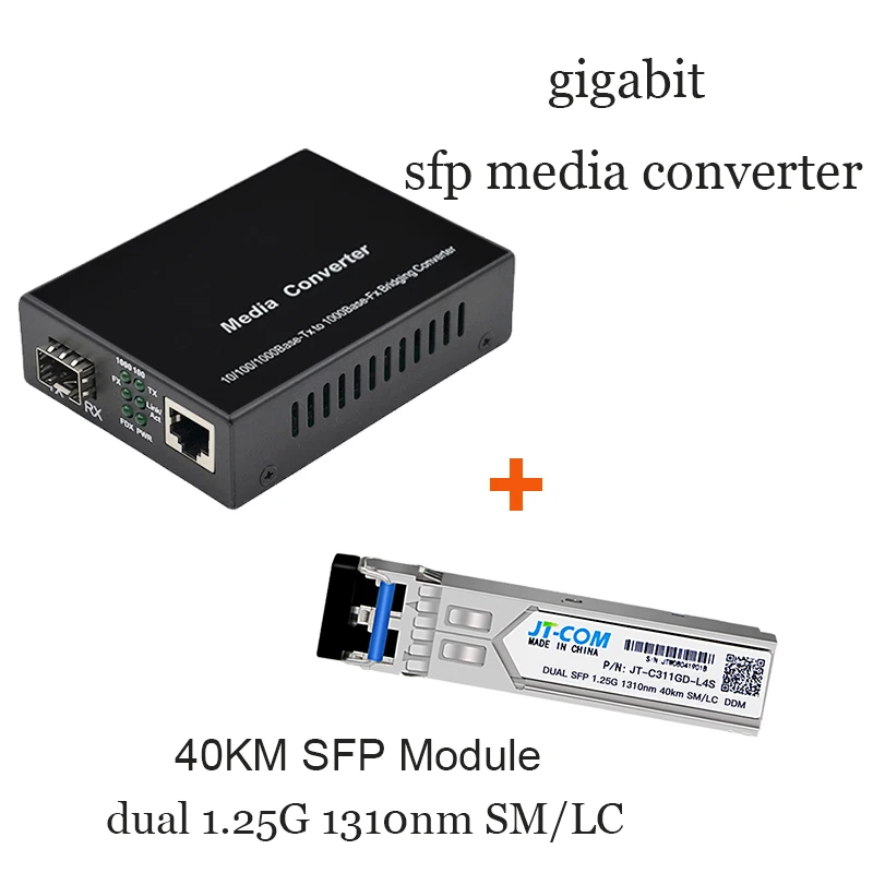 Gigabit конвертер медиафайлов SFP GPON/OLT 1 RJ45 Ethernet для оптического Порты и разъёмы Fibra оптика переключатель волоконно-оптический модуль приемопередатчика 20 80 км - Цвет: with 40km sfp module