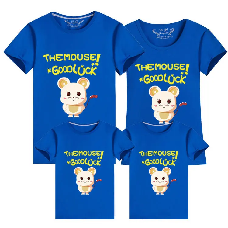 Семейная футболка; Одежда «Мама и я»; Семейные комплекты; костюм с рисунком крысы; футболка; топы для детей - Цвет: Dark blue