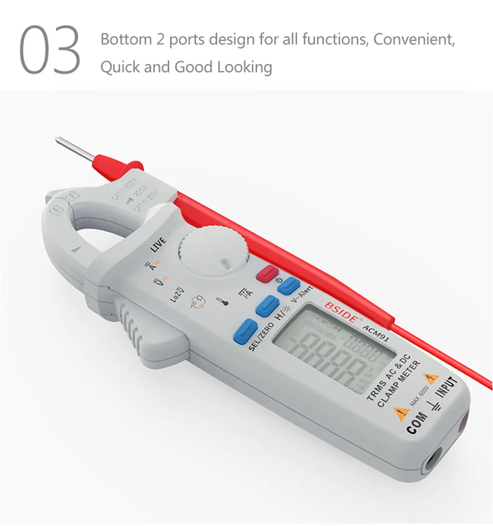 BSIDE ACM91 True RMS мини цифровой клещи постоянного тока переменного тока 100A 1mA точность ремонт автомобиля Амперметр Вольтметр NCV тестер мультиметр