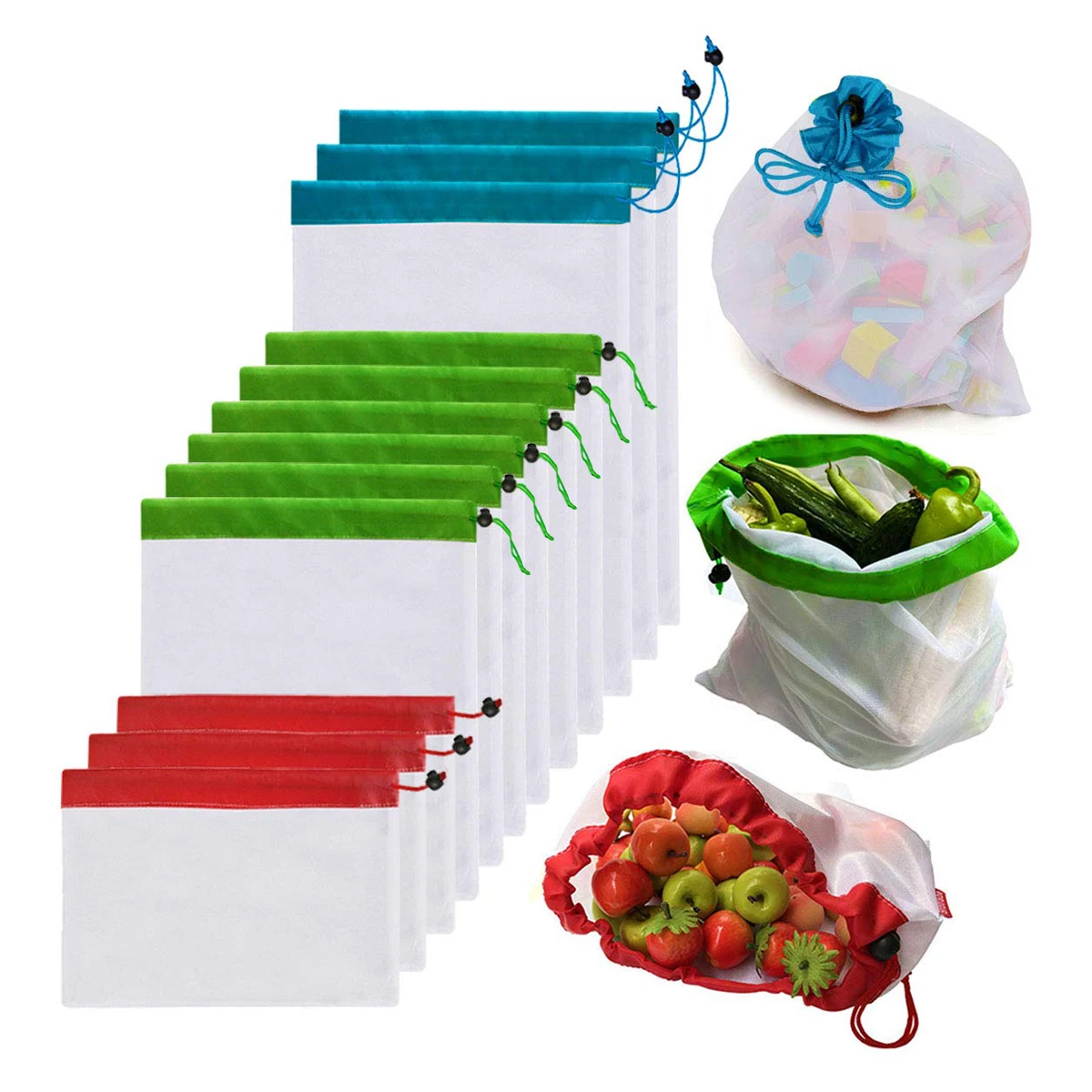 

12pcs Reusing Eco-friendly Reusable Grocery Produce Bags Stop Wasting Plastic Mesh Bags For Storage Fruit Vegetable