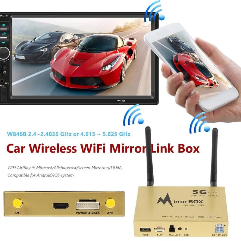 

2.4GHz 5.8GHz Car WiFi Mirror Link Box Screen Mirroring Dongle for iOS Android Online Navigation TMC and Location Sharing