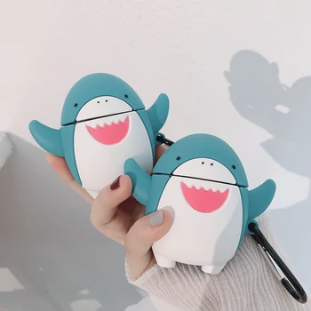 

Bluetooth Earphone Case For Airpods 2 Airpods 1 3D Cute Cartoon Shark Soft Silicon Cover For Apple Airpods Cases Accessories