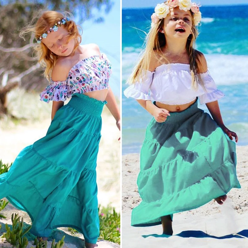 Летняя Детская длинная Плиссированная юбка для девочек узкие юбки с эластичной резинкой на талии красивая одежда для маленьких девочек